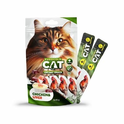 EUROGOLD CAT KREMA SIVI ÖDÜLÜ TAVUKLU-CİĞERLİ 5x15 GR 5 Lİ*12